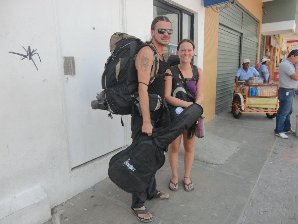 A couple in Mexico with backpacks
