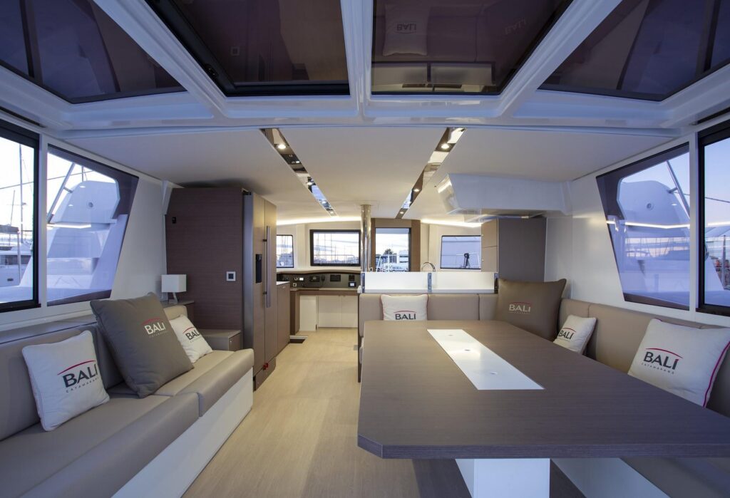 A catamaran sailboat from the inside. 